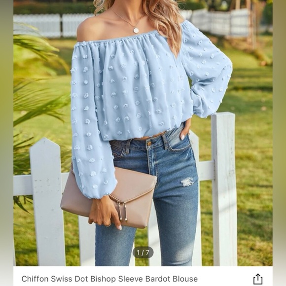 Shein Chiffon Swiss Dot Bishop Sleeve Blouse - Picture 4 of 4